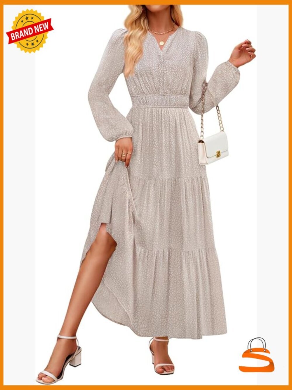 Boho Floral V Neck Maxi Dress Long Sleeve A Line Empire Waist Flowy Casual